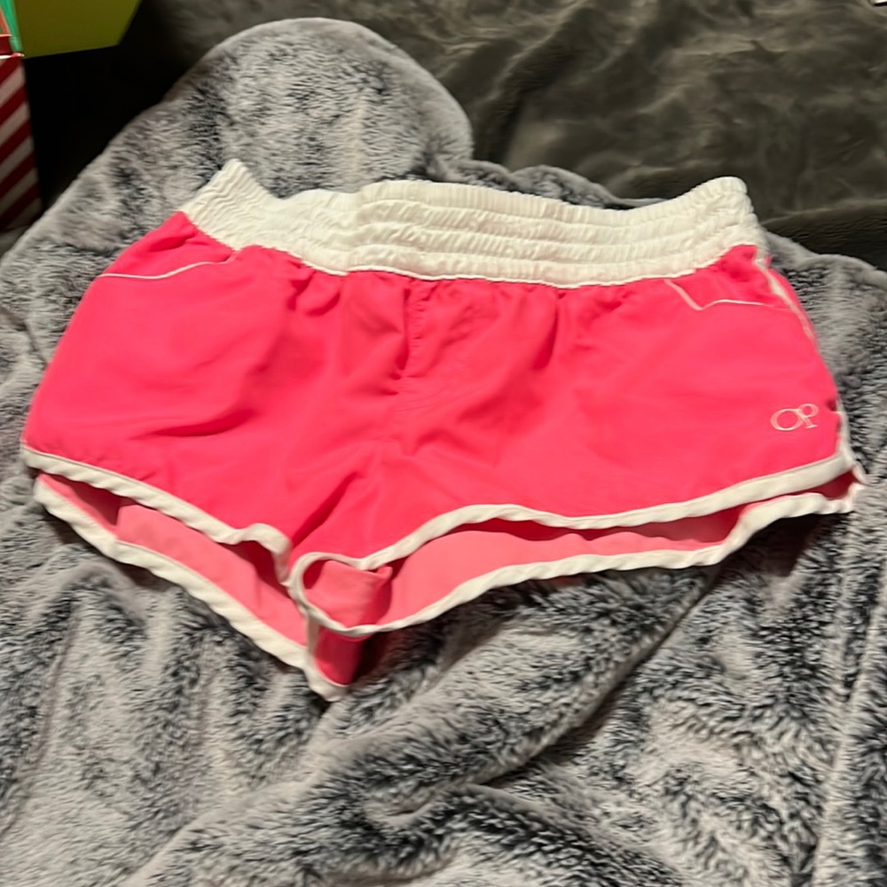 Neon pink swim cover up shorts
